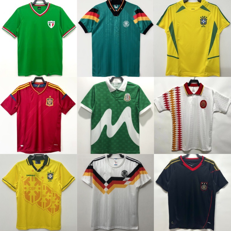 Camiseta de fútbol retro clásica versión nostálgica Brasil España México Alemania Serie transfronteriza Camiseta de una pieza