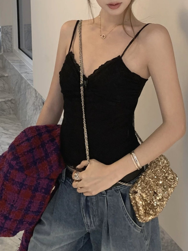 Ranwear 很法的少女季节 叠穿搭子 氛围感纯欲蝴蝶结蕾丝吊带背心|undefined