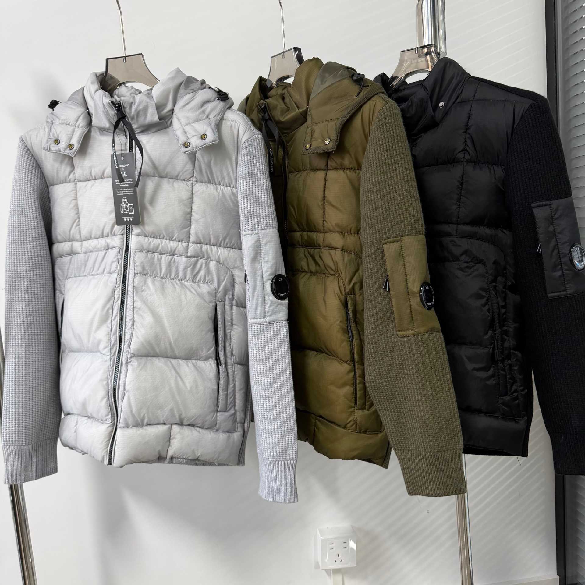 C.P. Foreign Trade COMPANY Round Badge Detachable Hooded Knitted Patchwork Plaid Quilted Cotton Jacket American Functional Style