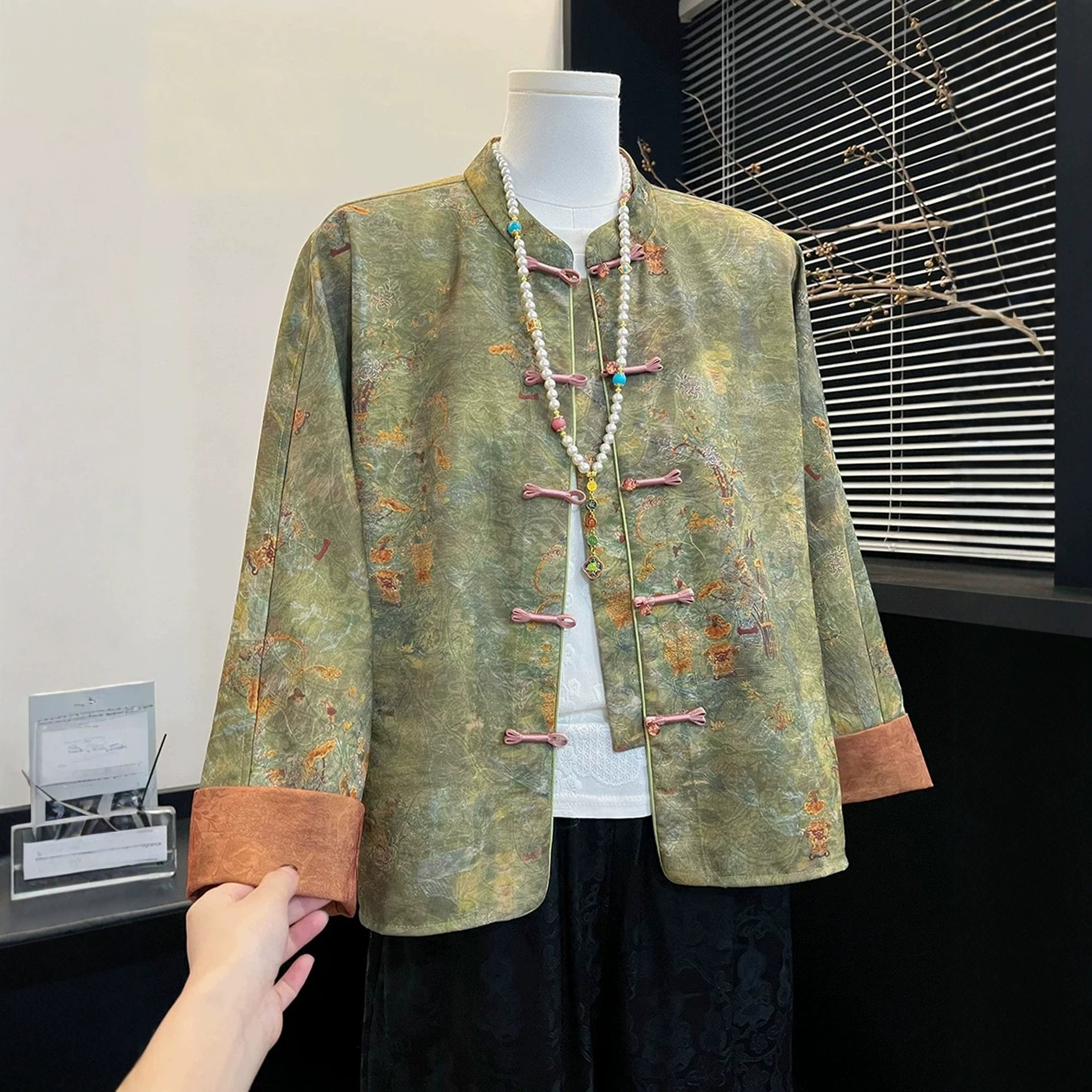 Mother's spring and summer new Chinese-style long-sleeve plus-size top, middle-aged and elderly women's autumn Chinese-style suit, thin shirt, women's Tang suit