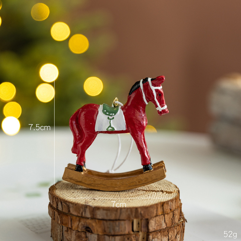 クロスボーダー新しいクリスマス樹脂ロッキングホースホームペンダントデスクトップ塗装装飾品 diy クリスマスツリー装飾|undefined