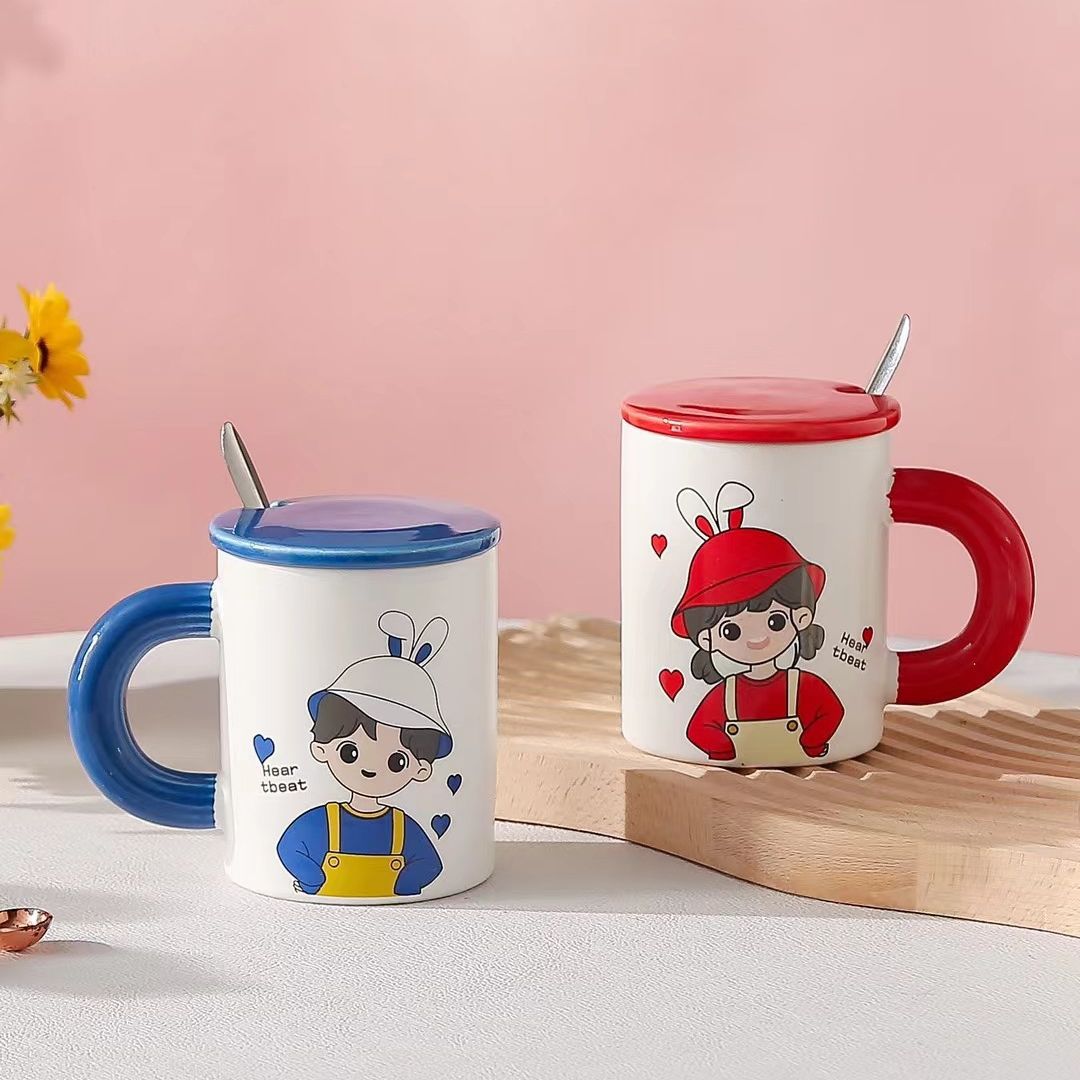 Caja de regalo de la taza de la pareja de niños y niñas de dibujos animados creativos de alta apariencia traje de regalo de San Valentín taza personalidad