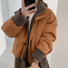 格子拼接立领羽绒服66853