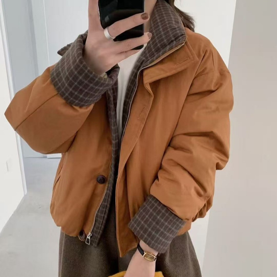 格子拼接立领羽绒服66853