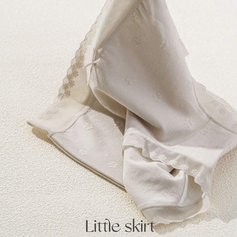Xiaolan Skirt F006 Cotton Jacquard Women's Underwear Mid-Waist Sweet Lace Edge Skin-Friendly Breathable Non-Pinching Briefs