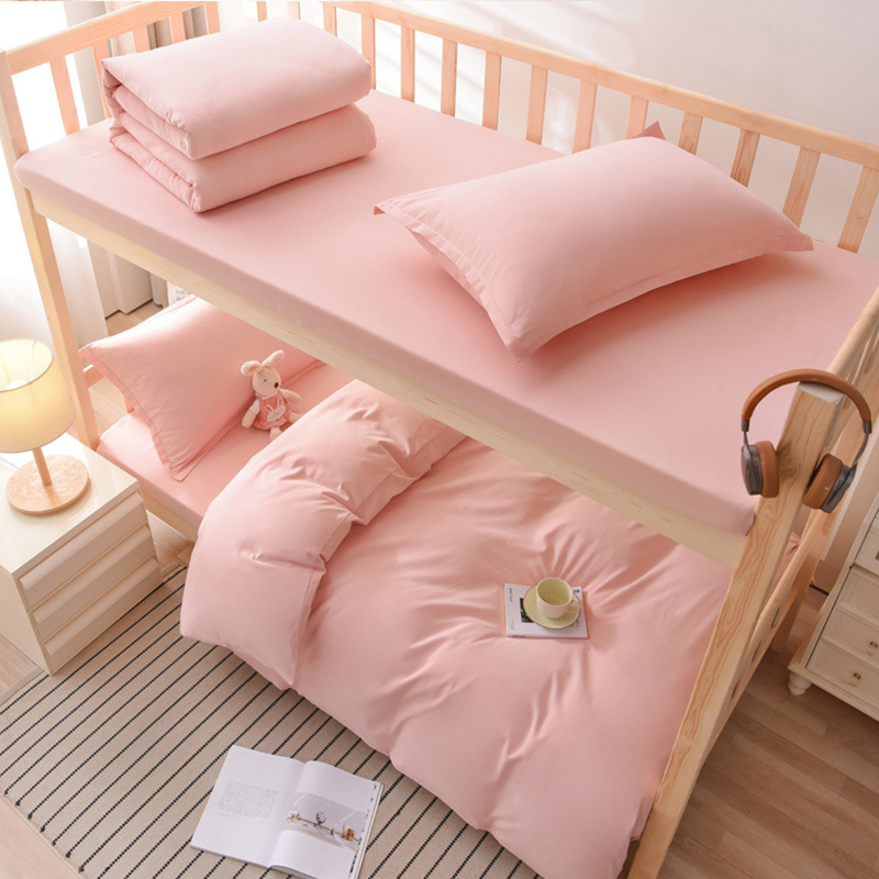 Juego de tres piezas de algodón de color puro, juego de cuatro piezas, dormitorio de estudiantes, cama individual, sábana de algodón, funda de edredón, universal para todas las estaciones