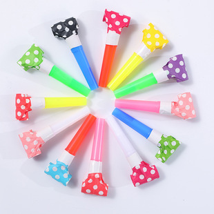 Wholesale Candy-Colored Dragon Whistle Children's Birthday Party Plastic Toy Polka Dot Colorful Blowing Roll Small Trumpet Road