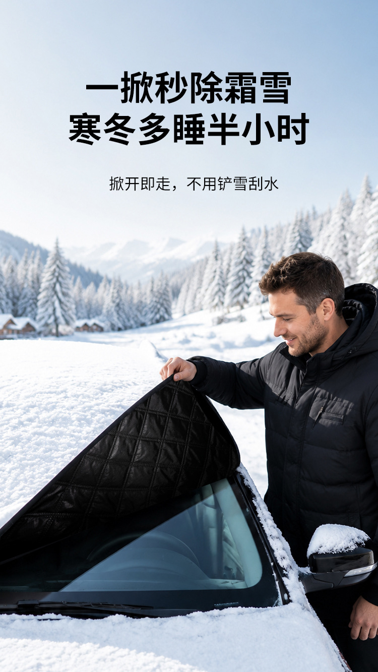 【Premium Selection】Car Snow Cover for Front Windshield, Extra Large and Wide, Magnetic Suction Half-Cover for Window Protection