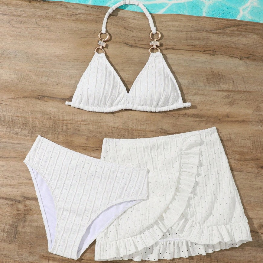 Mother & Kids Girls' Three Piece Bikini Swimsuit Set Big Girl Beach Dress Swimwear For Toddler Girls Ages 3-7_voghion.com