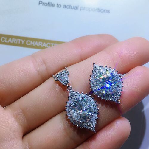 Live broadcast 3 carat large particle imitation American imported D color moissanite set ring pendant set for women