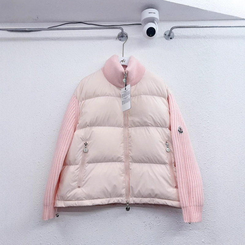 潮牌4秋冬新款气质简约针织袖拼接高领拉链羽绒服外套