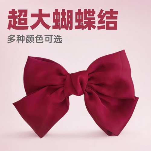 Korean-style red bow hair clip with large bow headband, satin bow hair clip with spring clip top clip