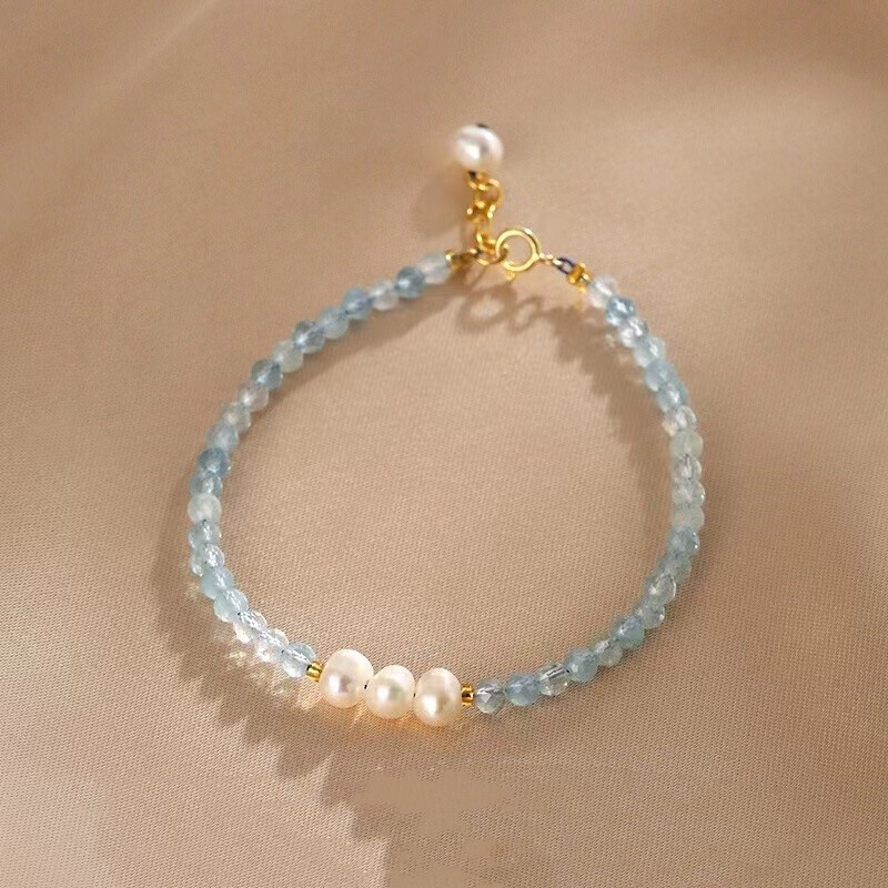Natural Pearl Bracelet 14K Package Gold Glossy Elegant High-grade Niche Light Luxury Aquamarine Bracelet Girlfriend Gift