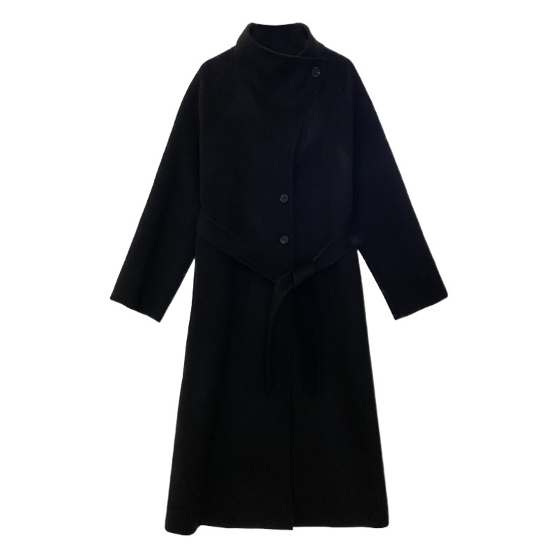 【電子商取引専用】ウール100% グレー タートルネック 両面ウール ロングコート レディース 冬 プレミアムウールコート