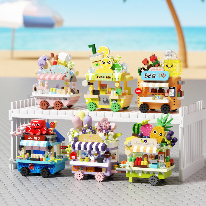 Compatible with Lego Bricks, Street Vending Carts, Micro-Particle Ornaments, Educational Children's Toys, Street Scene Gift Assembly