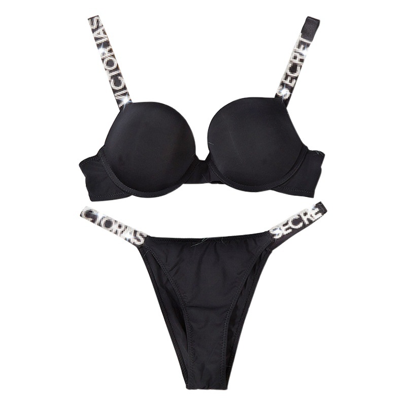 Nuevo Comercio exterior grande diamante carta sujetador traje sexy ropa interior mujeres push up chica ajustable brillante sujetador traje