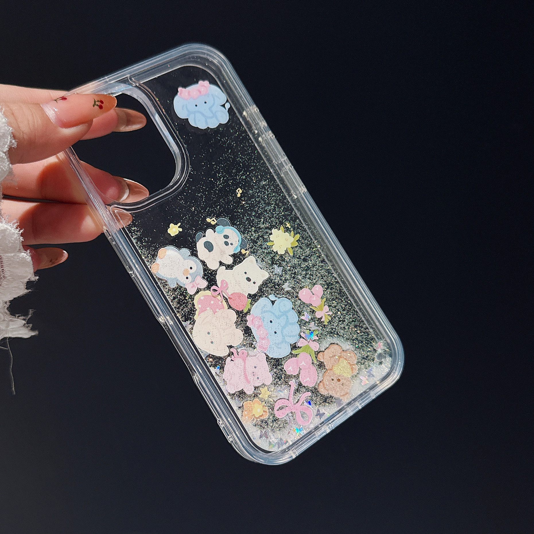 Cross-Border Exclusive for Iphone16Pro All-Inclusive Doll Bear Quicksand Shell 11/13Pro Liquid Transparent Shell