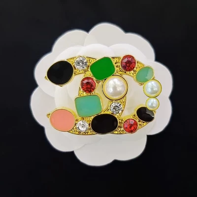 Superior Enamel Color Double Letter Brooch Ladies Elegant Style Pin All-match Wool Jacket Collar Pin Noble Accessories (Yaxa sancaqları) - gold-51mm-x-38mm