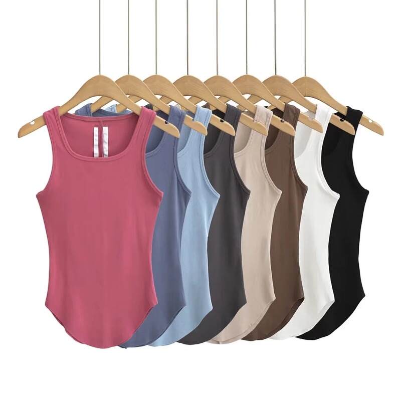 Curved Hem Narrow Shoulder Tank Vest Trendy Women's New Solid Color Thread Tight Top Spice Girl Sling Curved Hem Narrow Shoulder Tank Vest Trendy Women's New Solid Color Thread Tight Top Spice Girl Sling