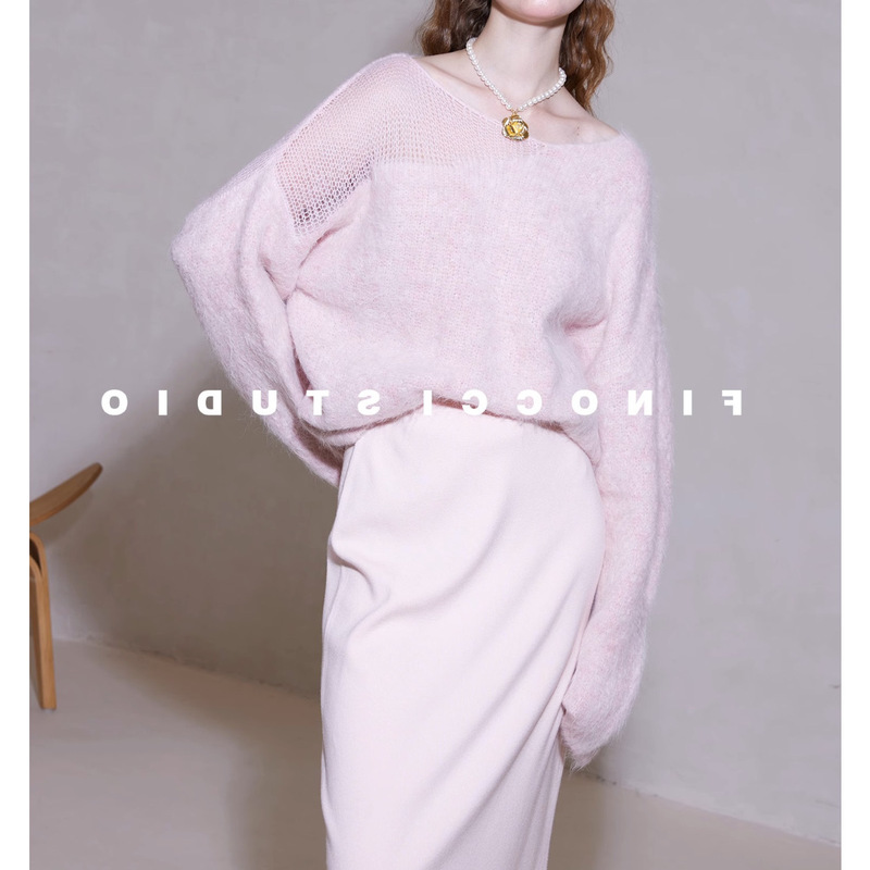 FINOCI Deep Winter Cherry Blossoms Hazy Lazy Laminated Shoulder Peruvian Sully Alpaca High-End Gentle Sweater