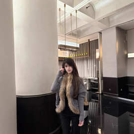 慵懒风蝙蝠袖貉子毛针织毛衣开衫保暖毛衣(配可拆真貉子毛毛领)