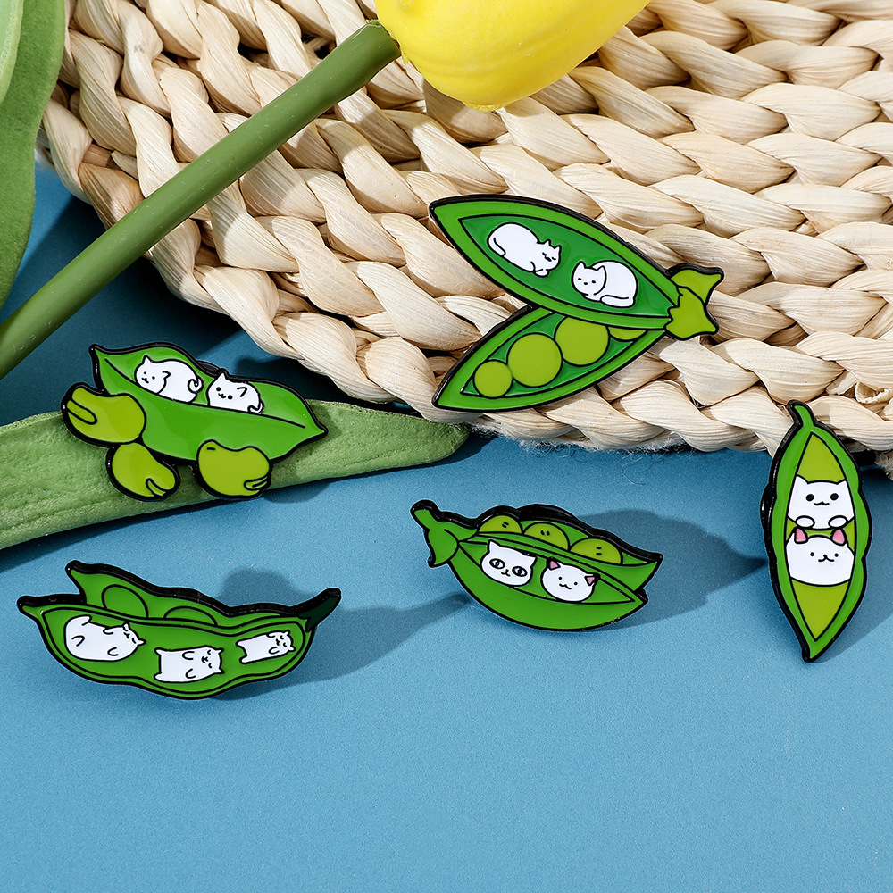 6g Weight Brooches Classification Casual, Daily Occasion Alloy Material Cat, Pea Pattern Unisex Gender Enamel Design Cute Style Cute Pin Cat Pea Alloy Enamel Unisex Brooches 24