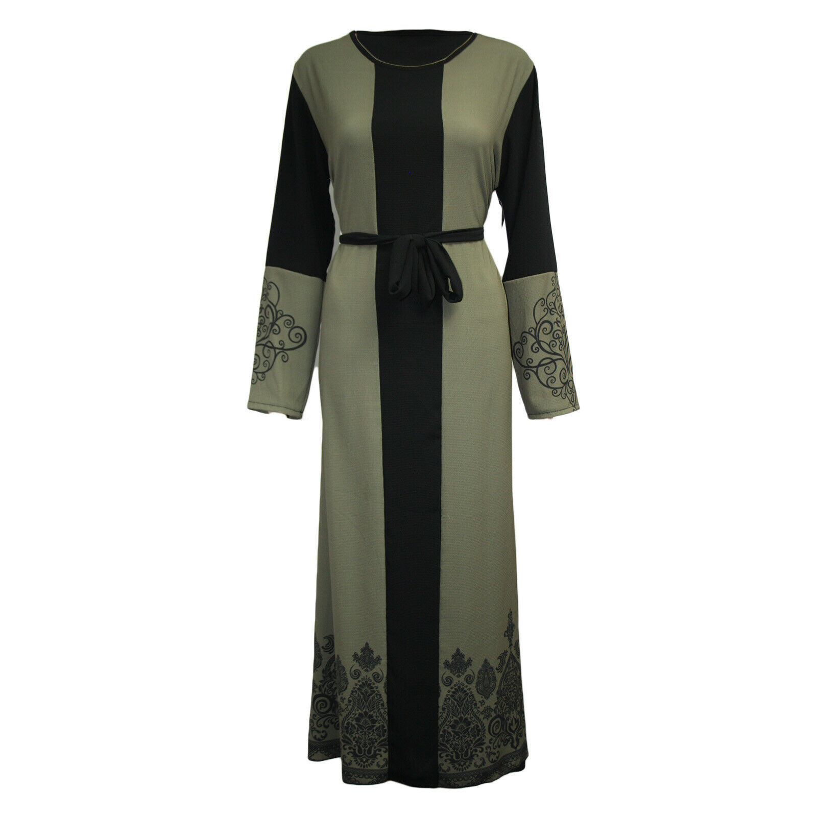 Robe K Temperament avec manches longues imprimées, ceinture patchwork et jupe longue, style nouveau et tendance_voghion.com