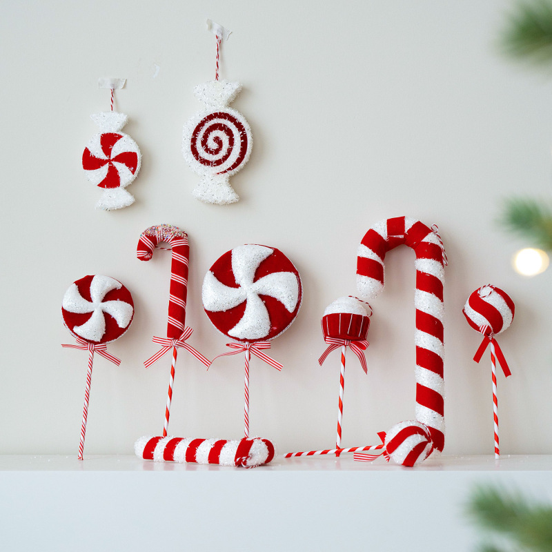 2025 新赤と白の装飾泡キャンディー杖ロリポップペンダントクリスマス装飾クリスマスツリー装飾品|undefined