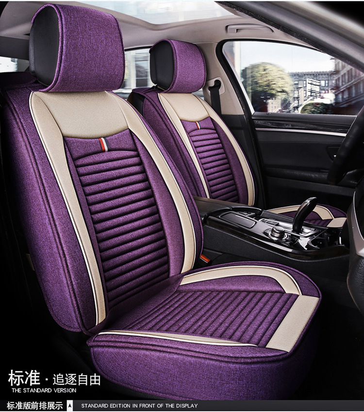 Five-Seater Car Seat Covers, Universal for All Seasons, Linen Seat Covers, Fabric Car Cushions, Fully Enclosed Car Seat Pads