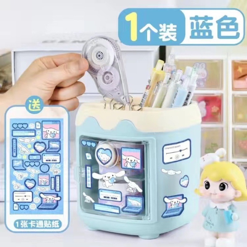 创意卡通方形小猪笔筒学生可爱多功能带格子桌面纪念文具收纳盒|undefined