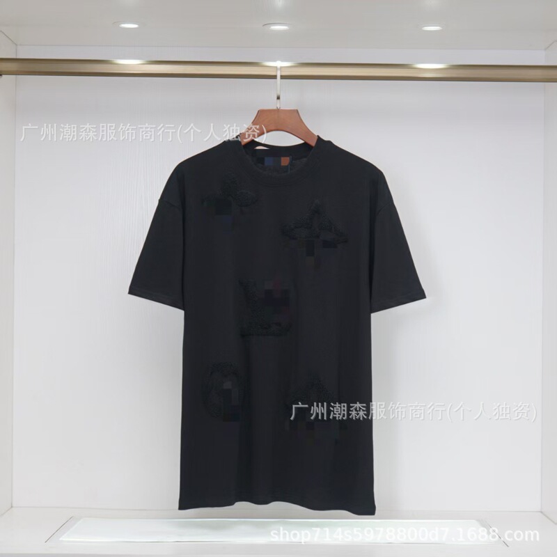 现货跨境奢潮驴家高品质L满印字母短袖外贸经典款圆领男女宽松T恤|undefined