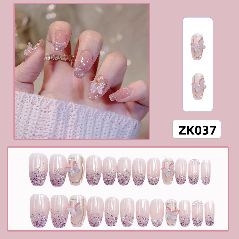 Armor con diamantes, celebridades de Internet, uñas postizas blancas populares, parches de uñas al por mayor, ballet largo desmontable terminado