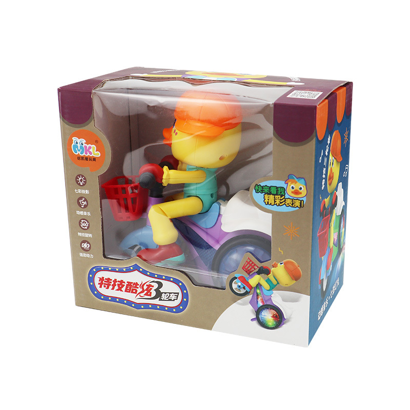 Tiktok con efectos especiales que giran música dinámica ligera fresca pequeño pato lindo triciclo puesto de coche de juguete eléctrico para niños