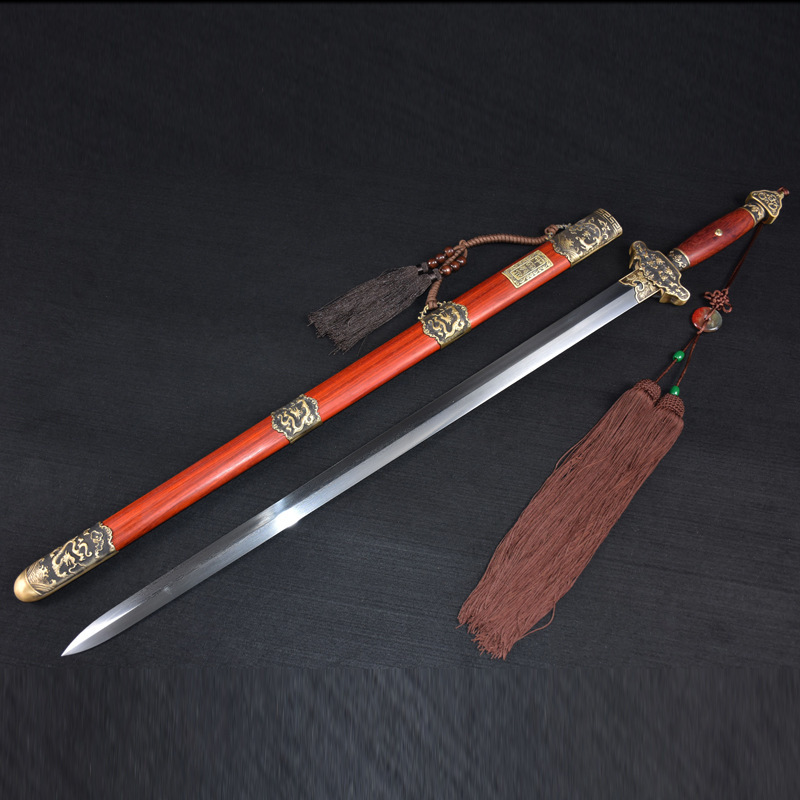 龙泉华影刀剑剑花纹钢宝剑铜传统手工锻打硬剑防身冷兵器未开刃