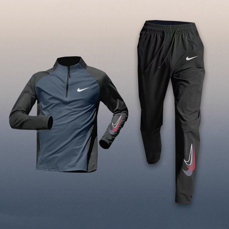 アウトドアスポーツスーツ男性トレーニング服速乾上着半ファスナー長袖ズボン|undefined