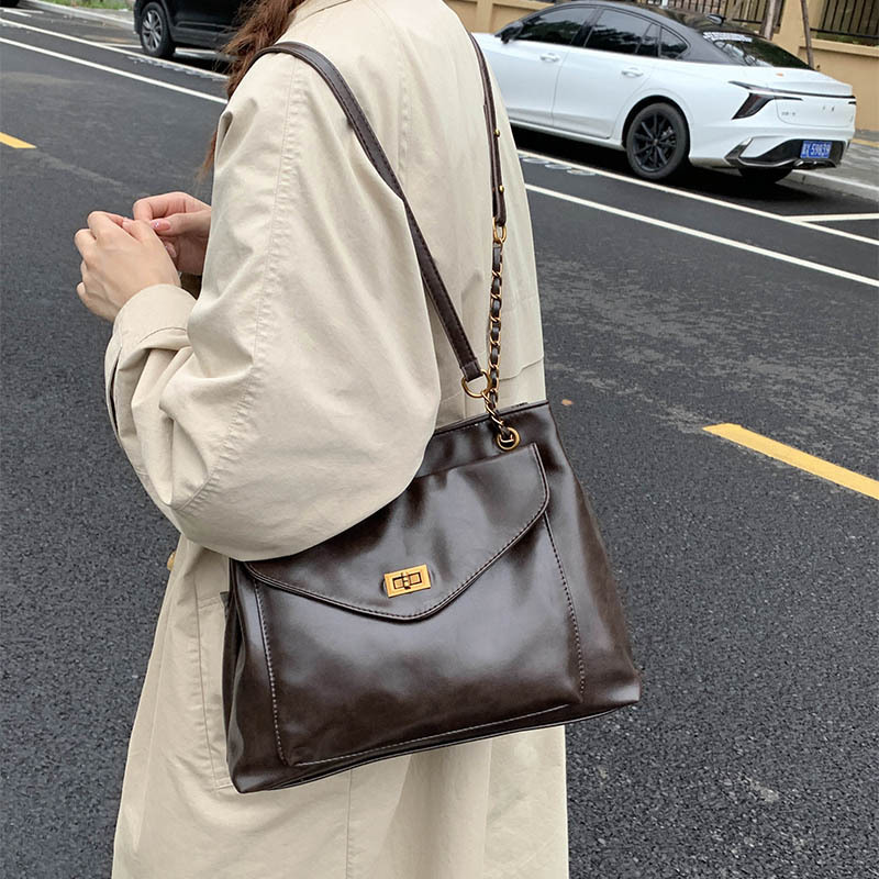 跨境复古大容量腋下包包女2025新款链条单肩托特包简约百搭通勤包|undefined