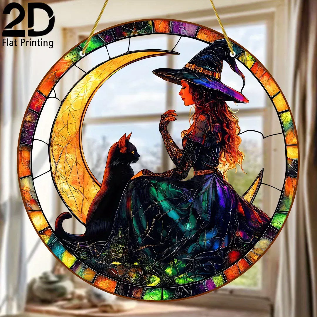 Colgante de cristal de la bruja de la luz de la luna, 'Acrílico en la pared, decoración del hogar festivo, reloj de sol,