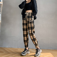 黑白格子裤子2025新款高腰韩版休闲九分哈伦裤女加绒加厚休闲百搭