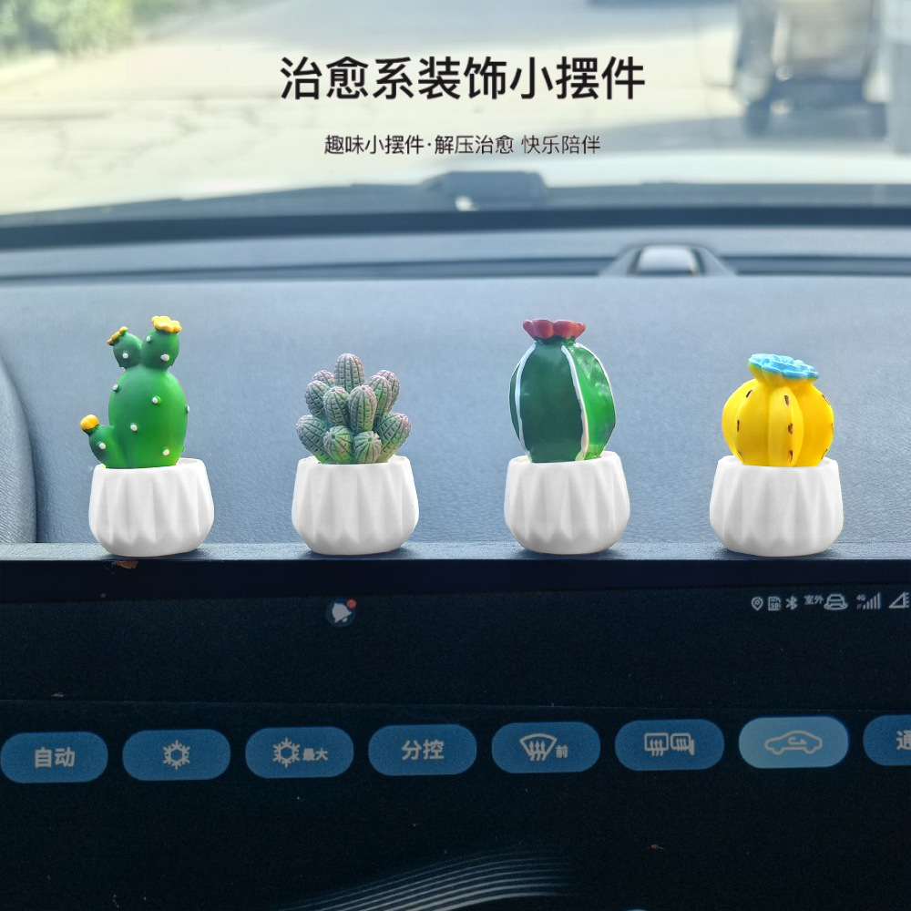 Cartoon net net net cactus suculento interior de coche pequeños accesorios decoración de coche consola central de coche decoración de coche