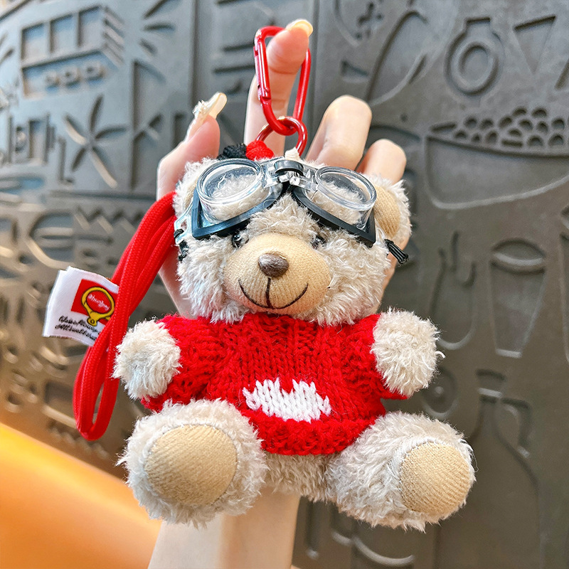 Creativo felpa marea cool oso estudiante mochila colgante muñeca linda pareja llavero pequeño regalo de dibujos animados al por mayor