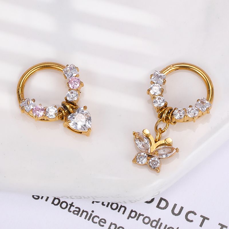 Butterfly Love CZ Zircon Stainless Steel Nose Ring Hoop Universal Set Nose Stud Jewelry detail image 12