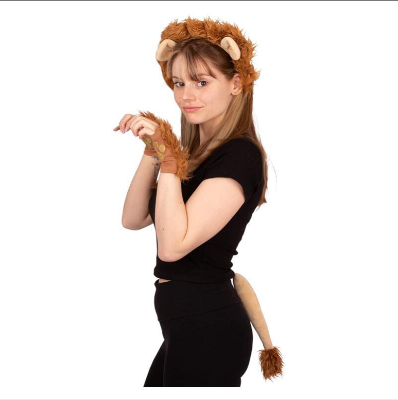 Conjunto de orejas y cola de animal para cosplay de Halloween, diadema de león, vaca, jirafa, mapache, accesorios para el cabello, tocado hecho a mano de una pieza_voghion.com