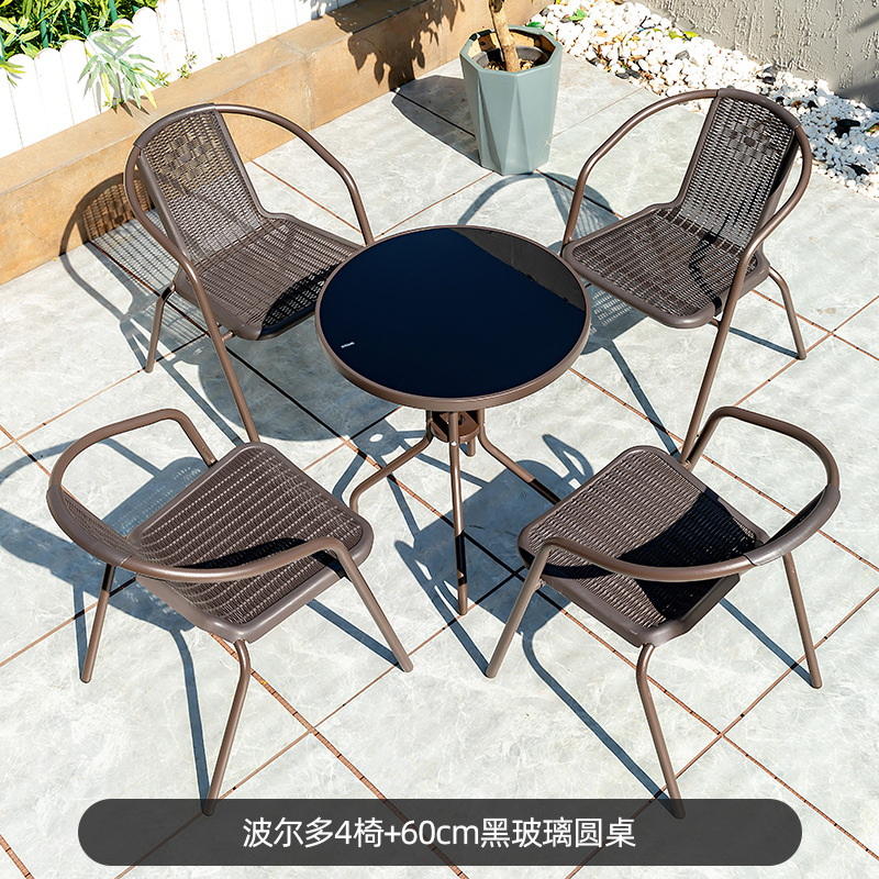 Juego de mesa y sillas de patio de hierro forjado con sillas de mimbre, para jardín