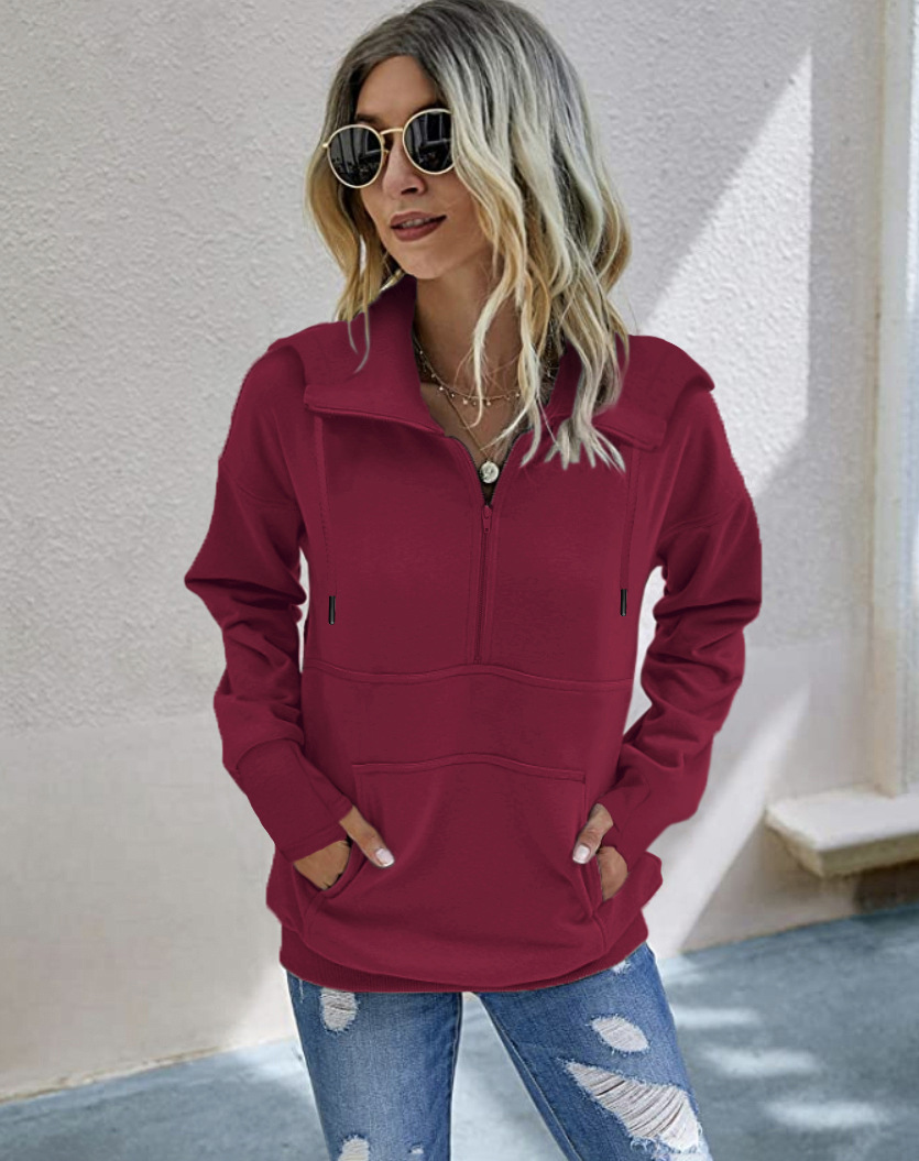 Pure Color Zipper Loose Long Sleeve Pullover hoodie nihaostyles clothing wholesale NSMDF81659