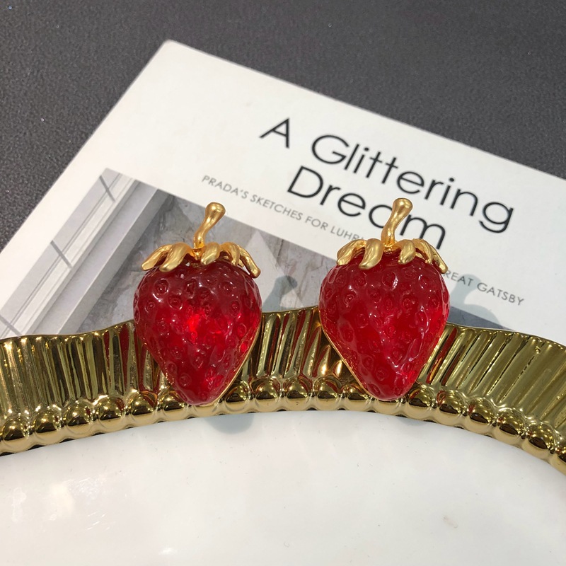 Sweet Style Sweet Strawberry Alloy Plating Artificial Gemstones Women's Earrings Necklace