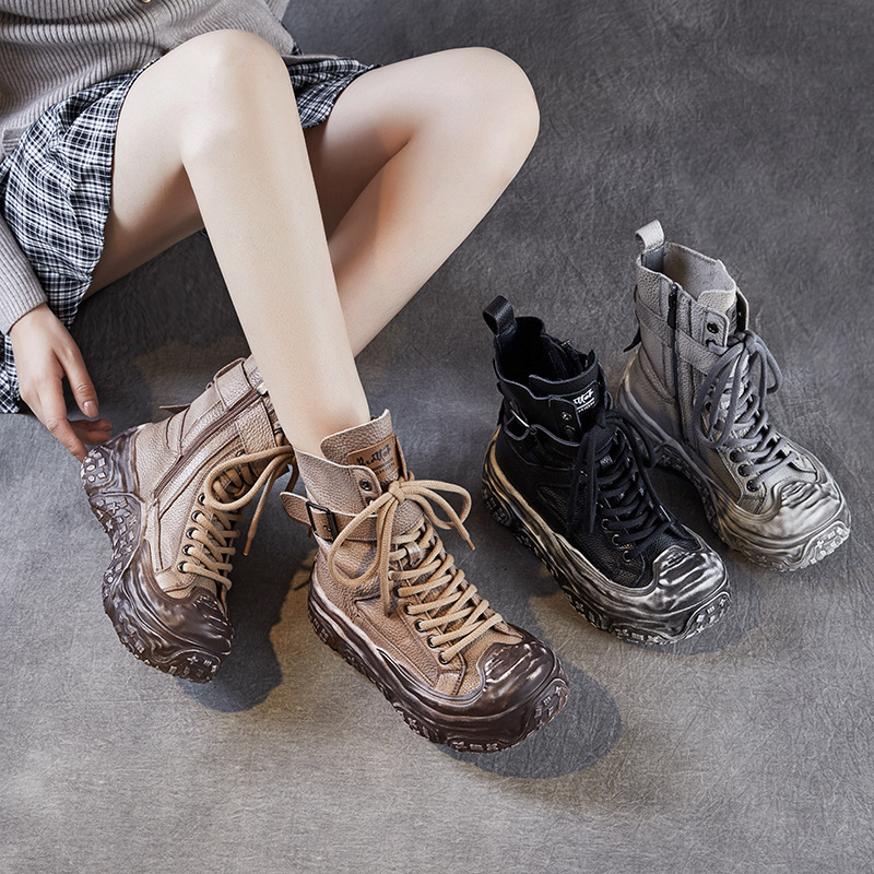 Original Top-Layer Cowhide Thick-Soled Ankle Boots for Women 2025 Autumn and Winter Trendy Height-Increasing Boots Niche Retro Distressed Trendy Shoes for Women Original Top-Layer Cowhide Thick-Soled Ankle Boots for Women 2025 Autumn and Winter Trendy Height-Increasing Boots Niche Retro Distressed Trendy Shoes for Women
