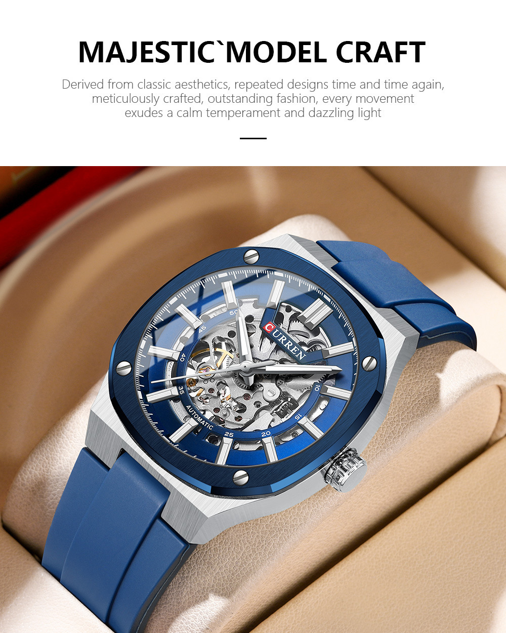 Curren Men's Automatic Skeleton Mechanical Watch Waterproof_voghion.com