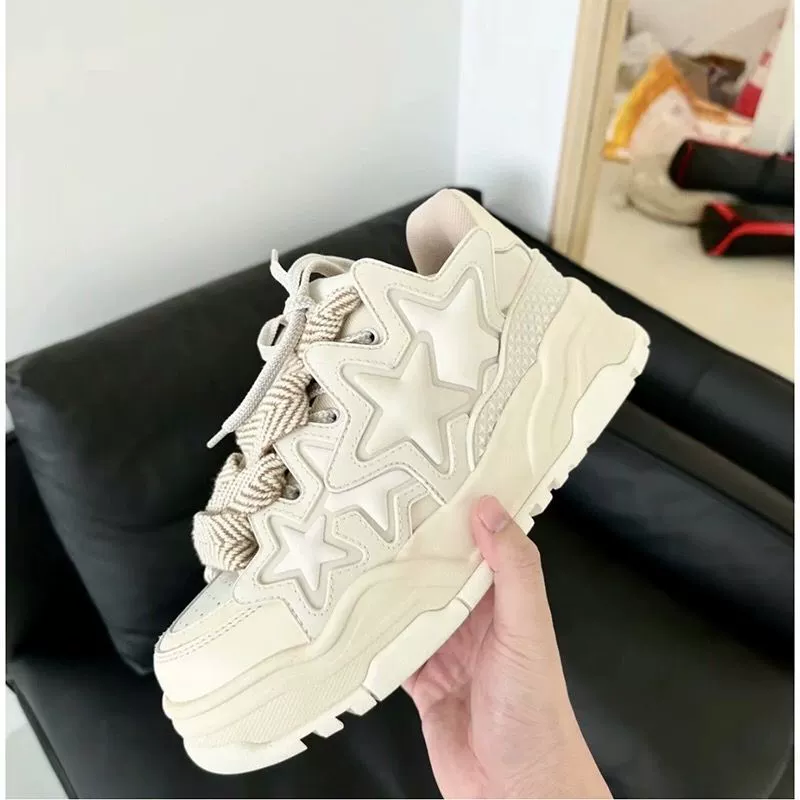 [Haute Couture] Milk white star shoes, off-white bread shoes, niche design, same style for men and women, thick soles, versatile for couples