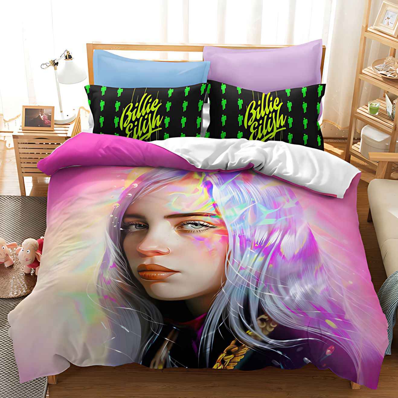 TEMU / JIT cross-border chica temática patrón de impresión digital edredón suave conjunto de ropa de cama estilo nórdico