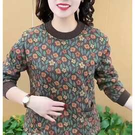 复合加绒加厚秋冬新款遮肚显瘦打底衫妈妈装洋气减龄长袖女